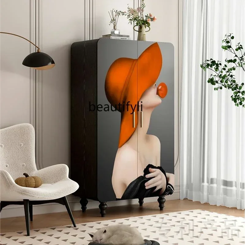 zq1Modern simple solid wood wardrobe art bedroom wardrobe double door integrated locker