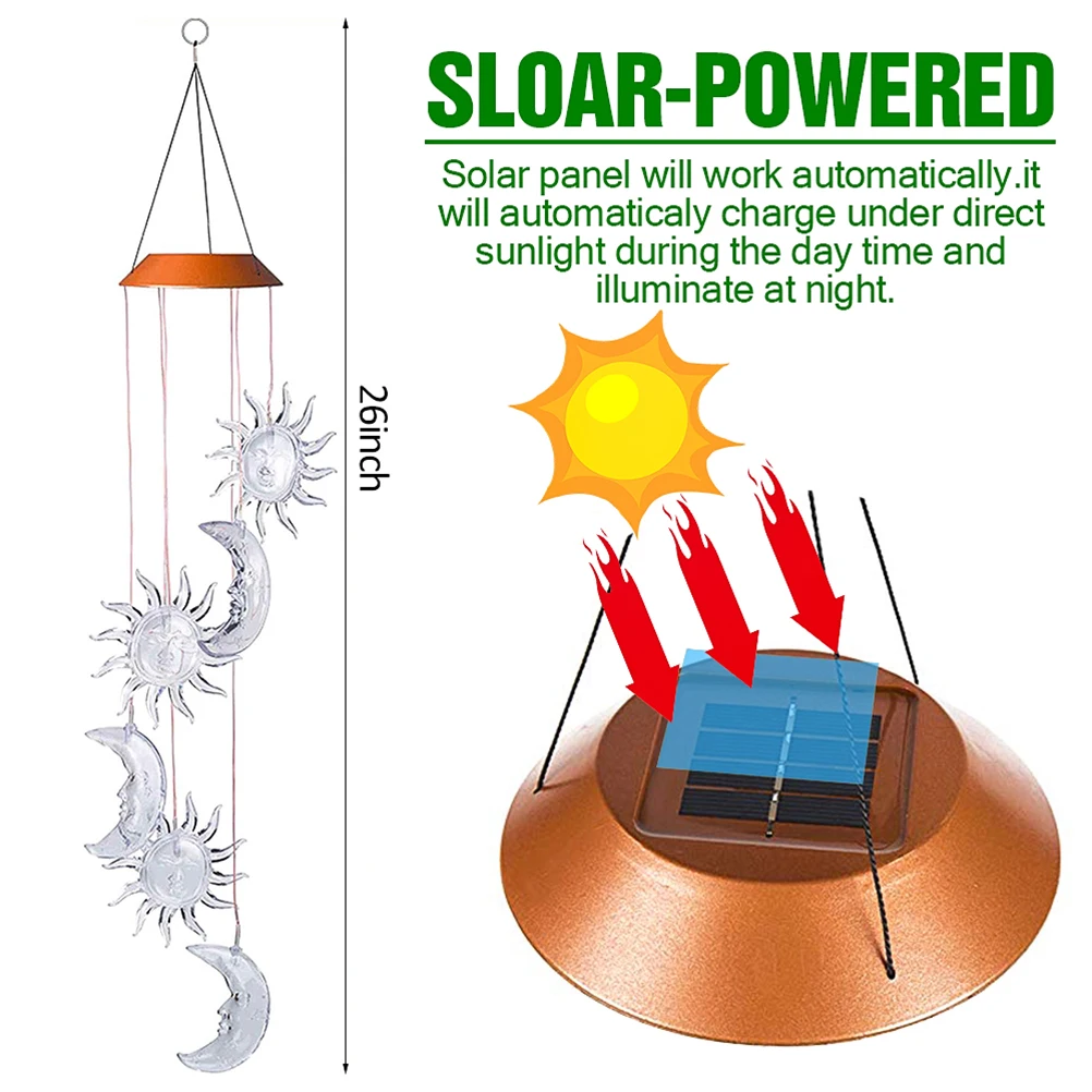 

Solar Wind Chime Light Hanging L Garden LED Solar Powered Automatic Color Changing Effect Home Decoration
