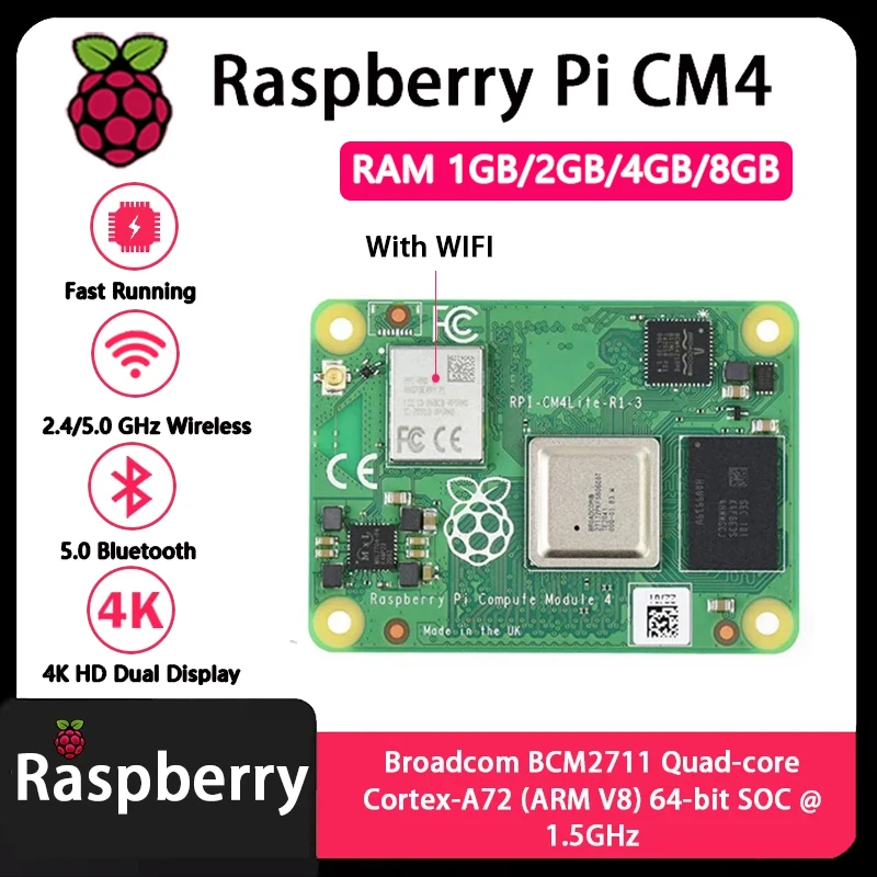 Raspberry Pi CM4 1GB/2GB/4GB/8GB RAM Rpi ComputeModule 4 4GB/8GB/16GB/32GB EMMC Wifi اختياري أداء معزز أصلي