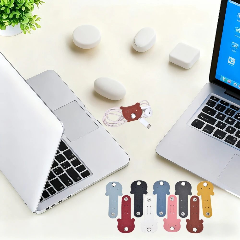 3/6/10Pcs Leather Data Cable Organizer Cord Winder Straps Earphone Winder Charger Protector Tidy Storage Cable Holder Clips Ties