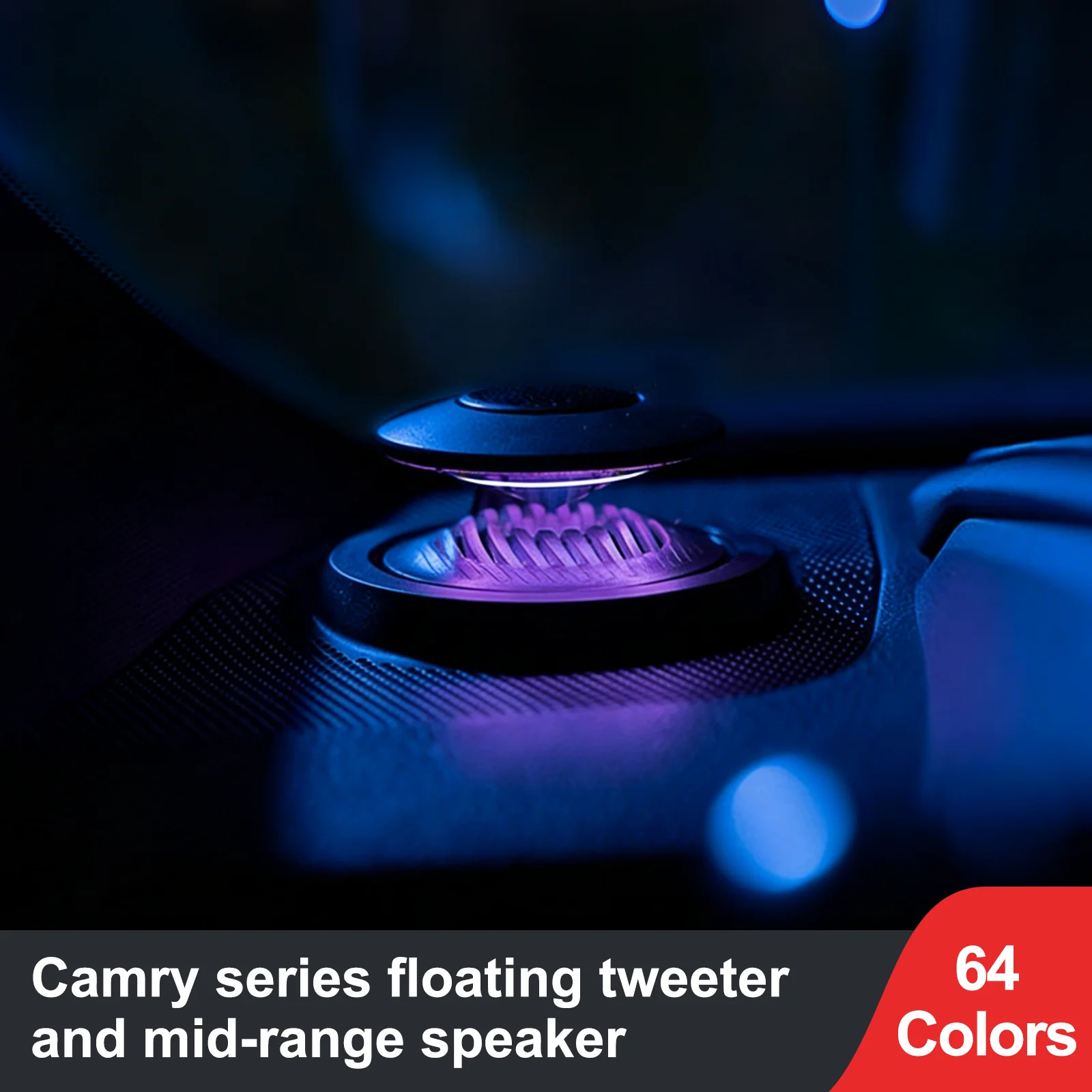 8th Gen For Toyota Camry 2018-2023 Motorized Floating Dash Speakers 128-Color LED Ambient Light Retractable Tweeters Plug & Play