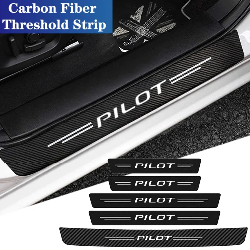 Car Door Sill Threshold Pedal Stickers Protective Trim for Honda Pilot Logo Carbon Fiber Trunk Tail Sill Bumper Strips Decals