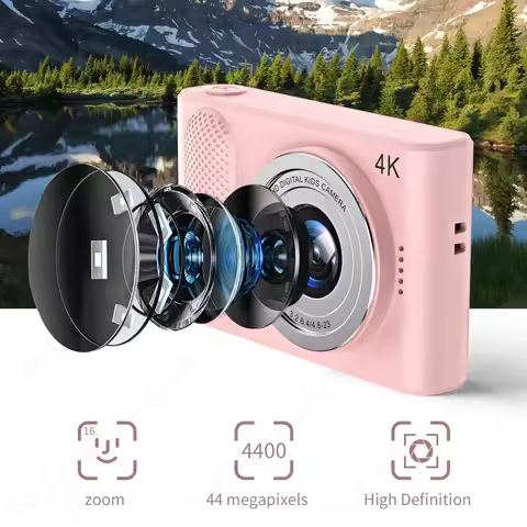 Mini Digital Camera 4K HD Sony Lens 44M Pixels 2.4 Inch Screen Student Digital Cam Auto Focus 4x Zoom Photography Outdoor Travel