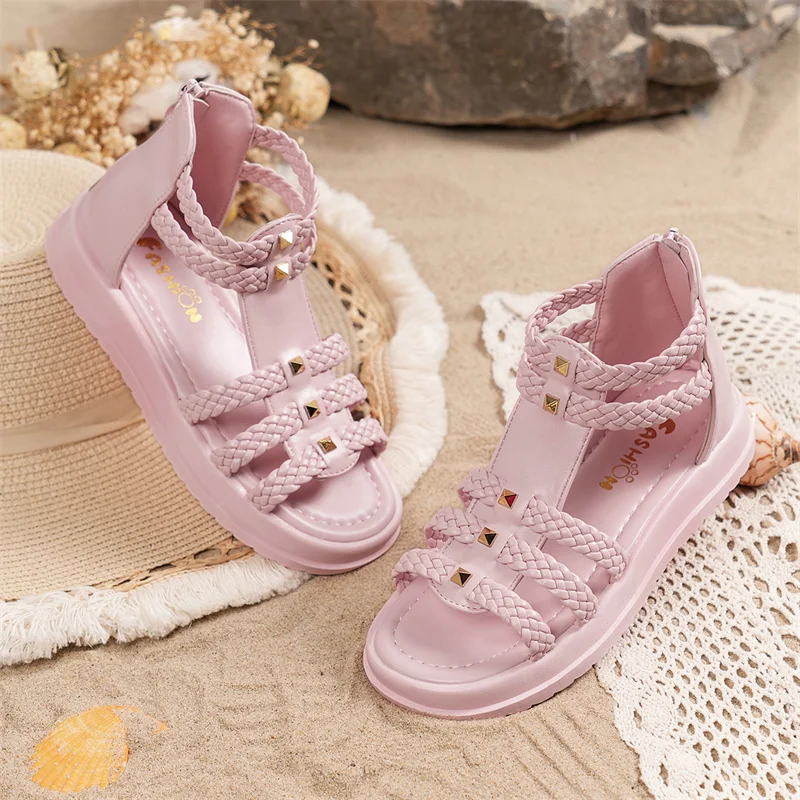 Estate belle neonate sandali da principessa moda morbida bambini rivetti carini studenti eleganti scarpe da passeggio comode e vuote