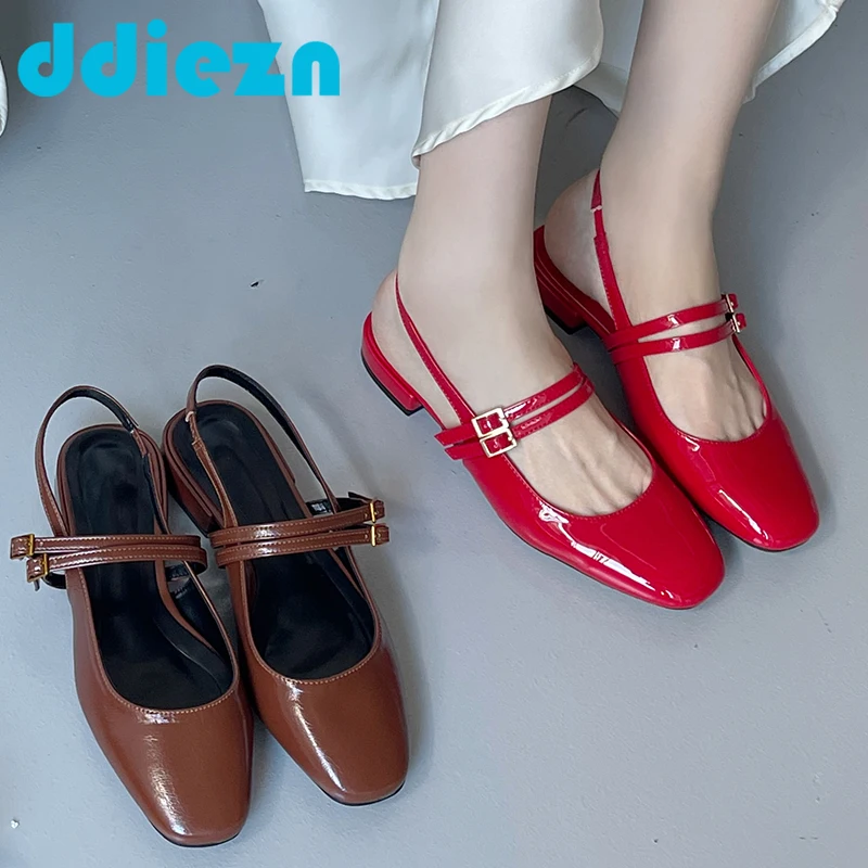 2024 Concise Ladies Red Sandals Back Strap Women Lolita Casual Outside Fashion Slides Female Mary Jane Open Shoes