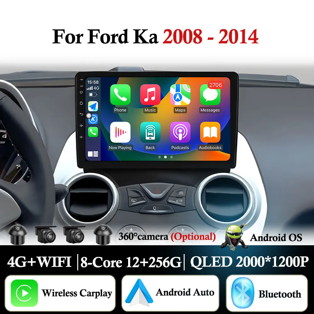Android 16 Car Radio Multimedia Player for Ford Ka K2 2008 2009 - 2014 Wireless Carplay Auto Head Unit Navigation GPS WIFI DSP