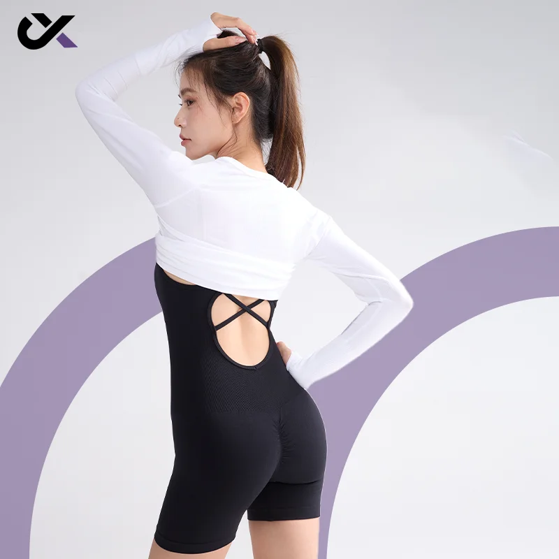 

Yoga One Piece Sleeveless Backless Yoga Suit With Cross Back Design Yoga One Piece Suit With Bra Pads For Sports And Fitness