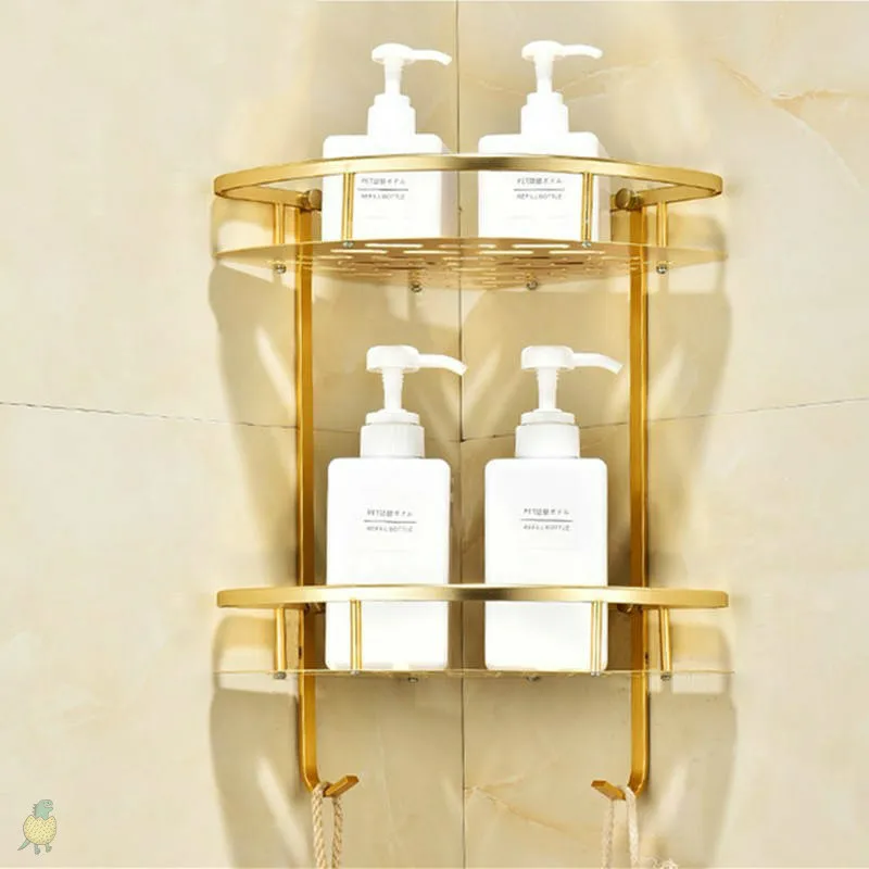 Wall mounted corner basket shampoo bathroom gold frame shower space aluminum organizer and storage