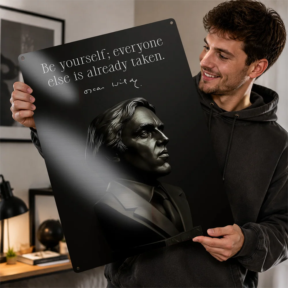 Oscar Wilde Quote With Bust Aluminum Poster Monochrome Wall Art For Home Office Personalized Metal Sign Philosophy Lover Gift