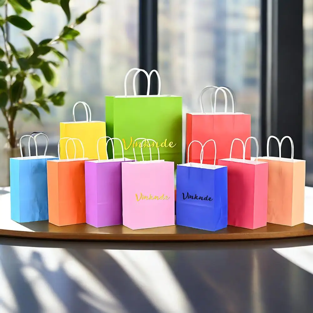 

100Pcs Customized Logo Printed Recyclable Paper Tote Bag Personalized Kraft Paper Shopping Bags For Clothing Sock Candle Soap