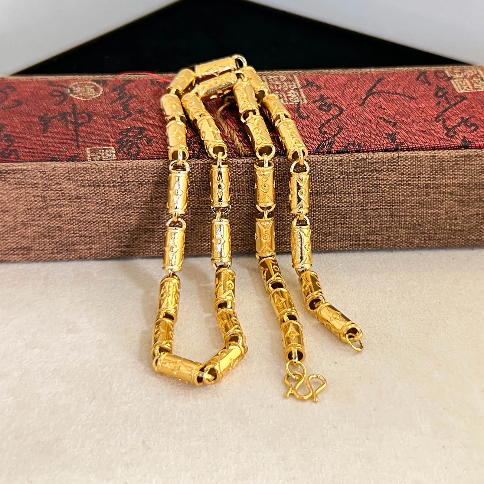 

Luxury 24K 9999 Pure Gold real gold Fashion bamboo men's necklace personalized vintage necklace