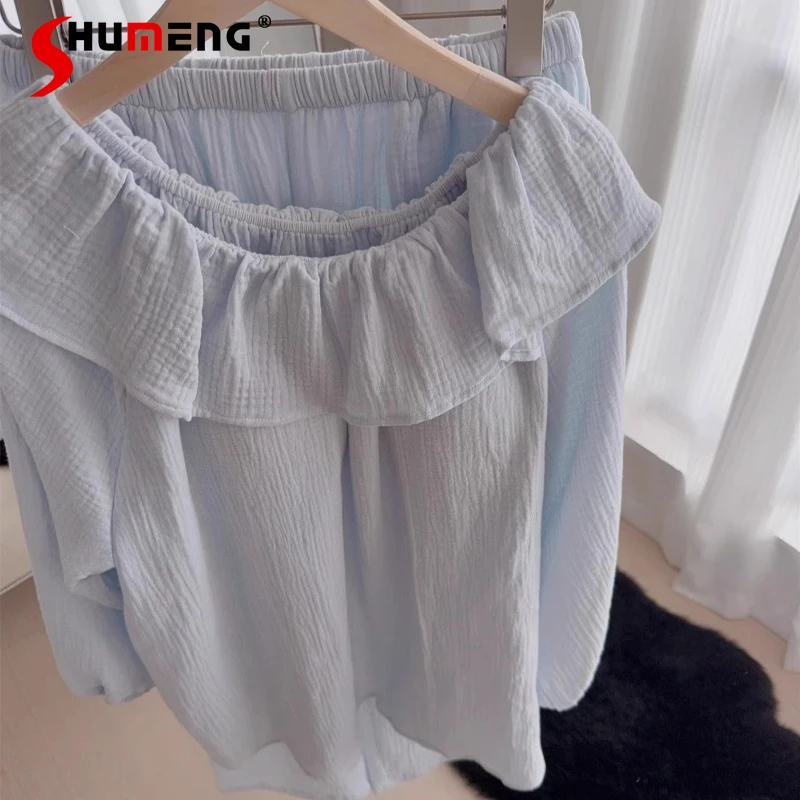 

Homewear Pajamas for Women All Cotton Gauze Sweet Ruffled Sleep Set Female Japanese Style Loose Long Sleeve Underwear Suits