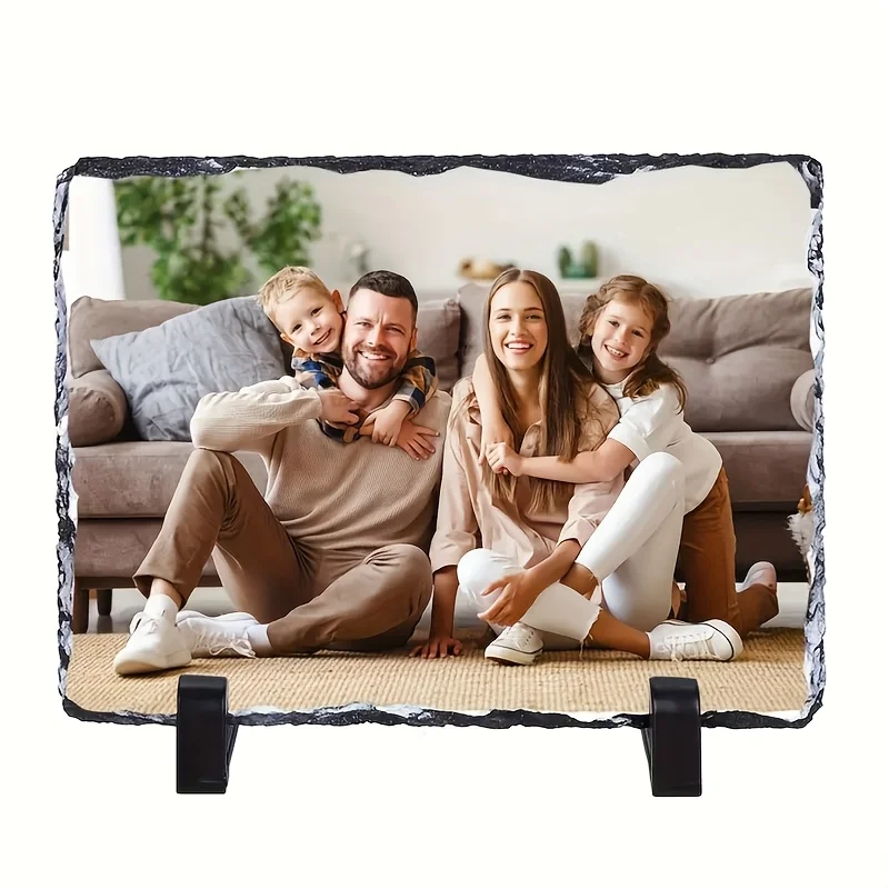 1 Pc Sublimation Slate Photo Plaque – Stone Frame With Stand For Thermal Transfer Printing, Perfect For Home And Office Displays