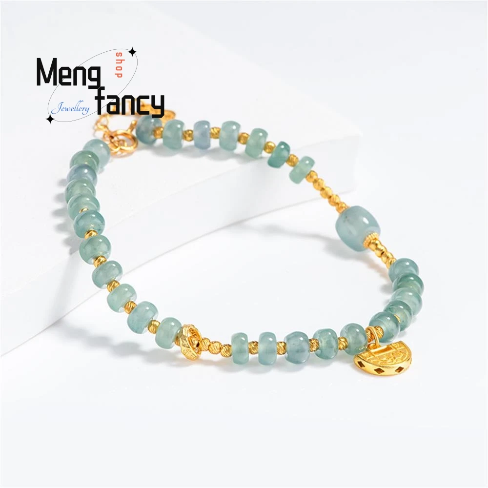 

Natural A-goods Jadeite Blue Water Abacus Beads S925 Silver Inlaid Bracelet Ice Jade Fashion Luxury Jewelry High-grade Ornaments