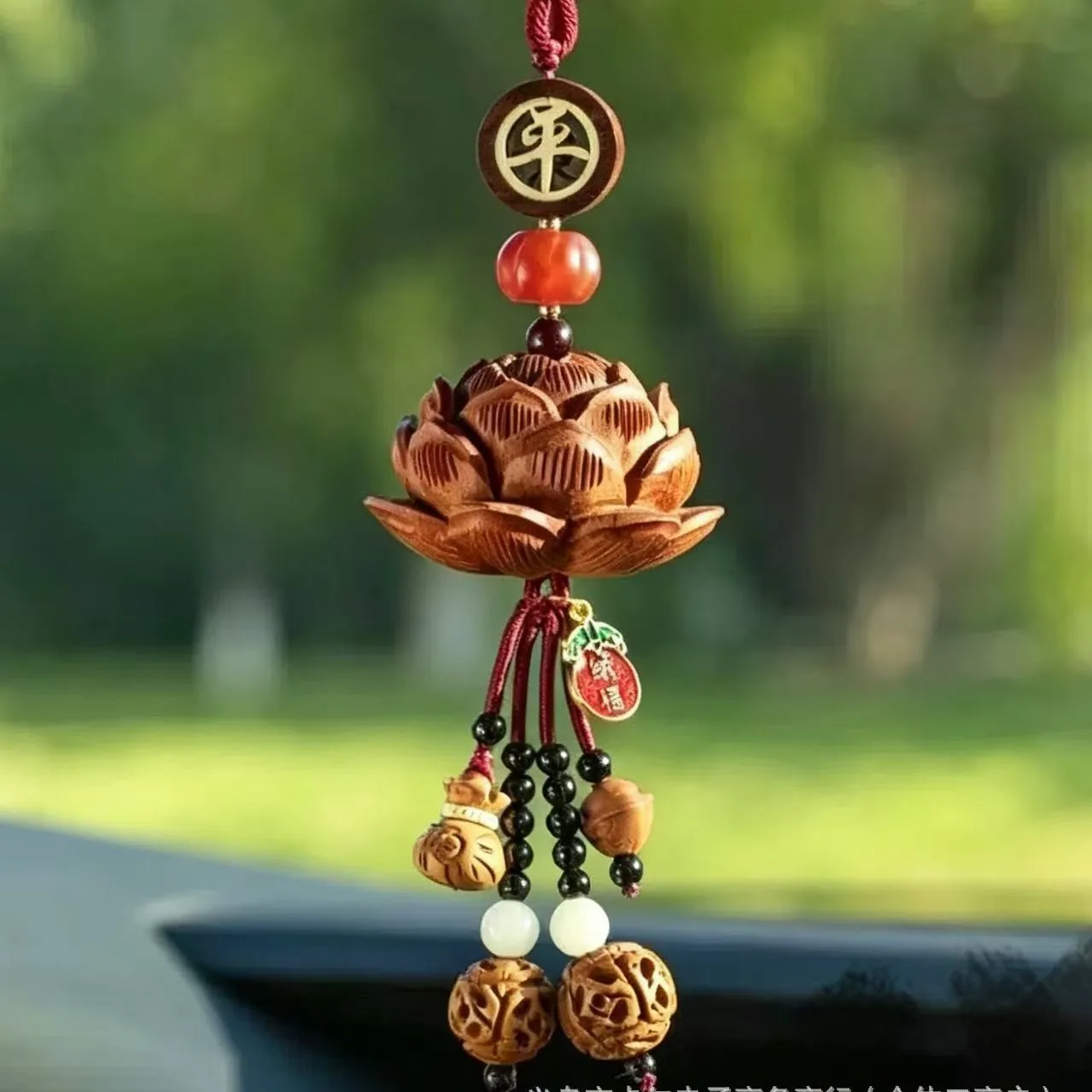 HYS mahogany lotus car pendant, safe solid wood hoist, car hanging accessories, rearview mirror, advanced road pass car hanging