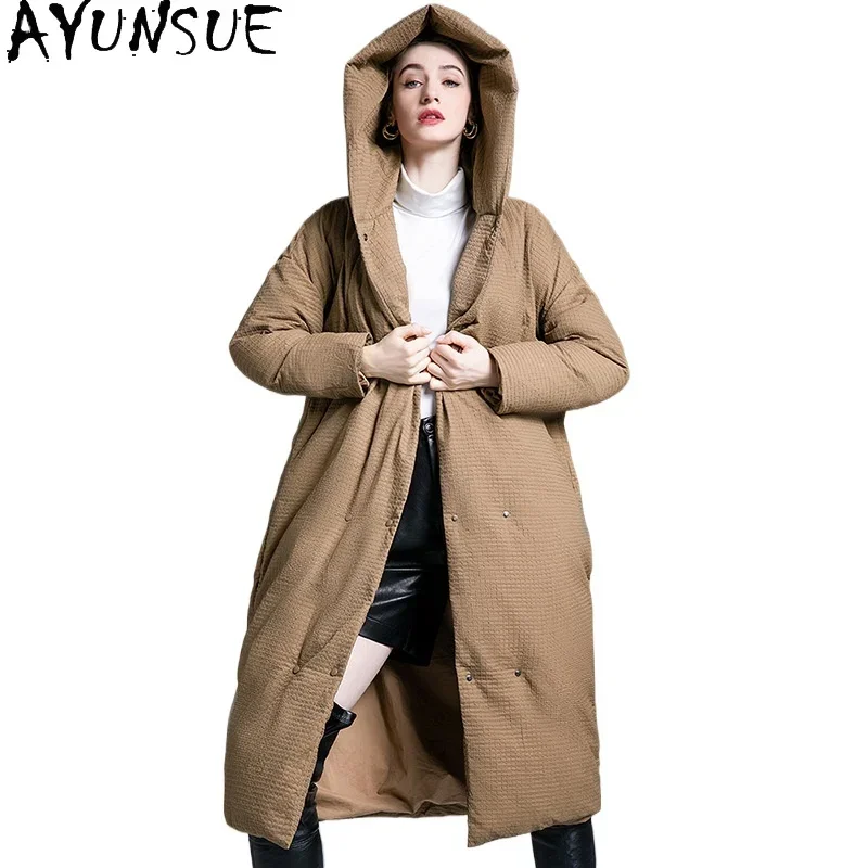 AYUNSUE White Duck Down Puffer Jacket Women Clothing Plus Size Down Coats with Hood Woman Winter Long Coat 2024 Пуховик Женский