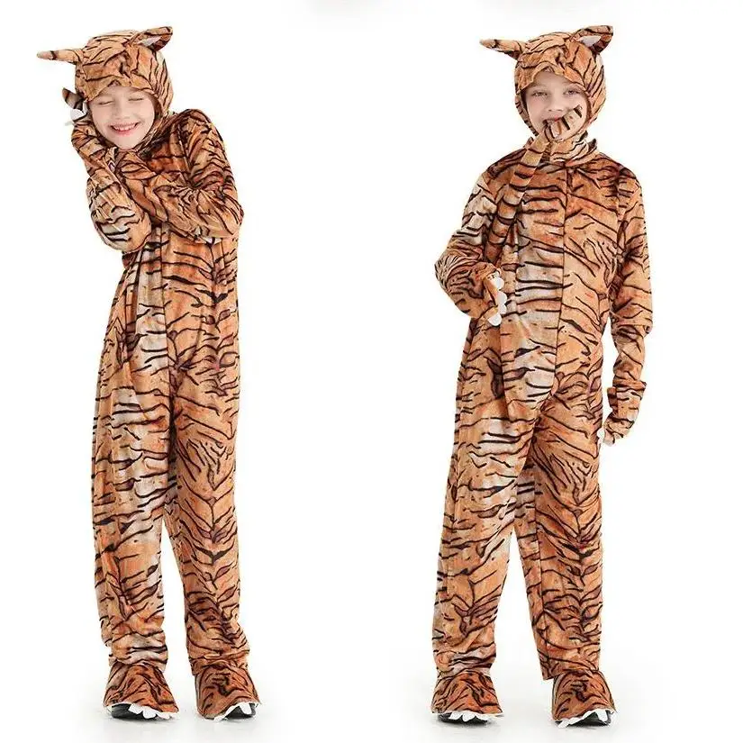 

Halloween Costumes Tiger Animals Role Play for Adults Kids Party Stage Cosplay Outfit Men Women Boys Girls Circus Show Jumpsuit