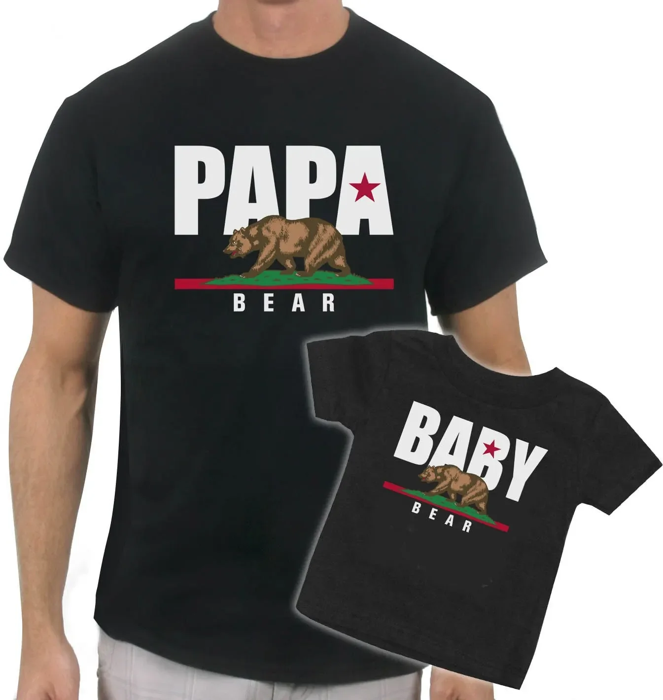 

Papa Bear, Baby Bear. California Flag Father's Day Gift T-Shirt Family Matching Outfit 100% Cotton O-Neck Short Sleeve T-shirt