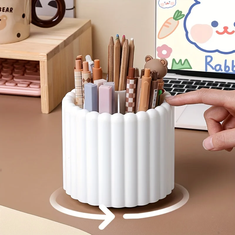 ° Rotating Desk Organizer, Plastic Pencil Holder, Minimalist Modern Design, Makeup Brush Lipstick , Multifunctional Office Supp