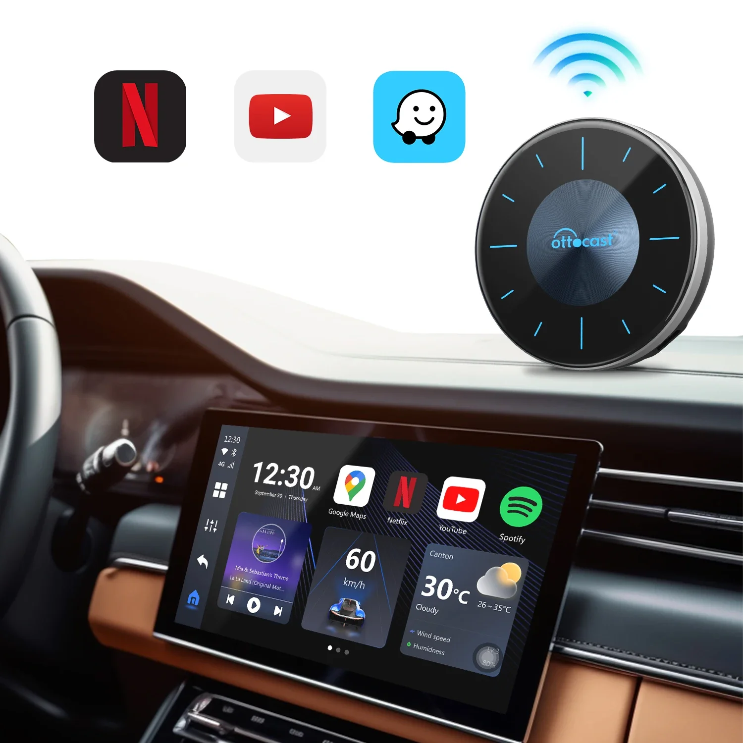 Ottocast 2024 carplay smart ai box adaptador universal HD-MI saída carro play android usb tv box para carros com fio carplay