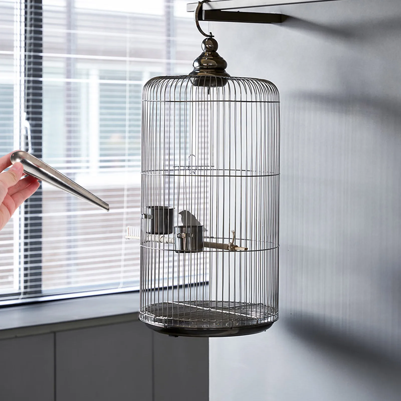 

Stainless Steel Bird Feeder Cup Durable Smooth Pet Food Shovel Easy Scoop Water Finch Parrot Hamster Cage Animals
