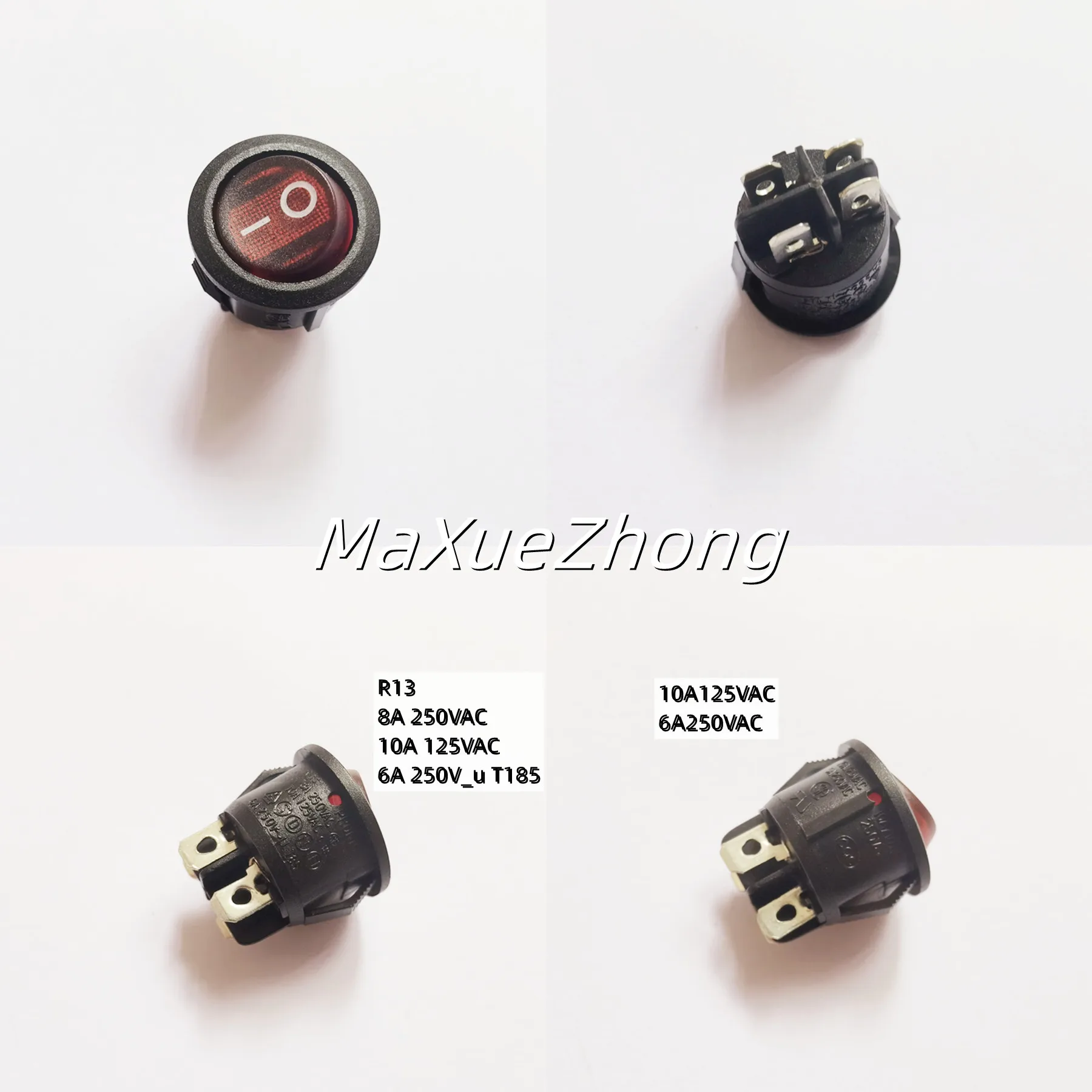 

Original new 100% R131-22C 4pin double circuit AC round rocker switch power switch R13 with red light opening 20.2mm