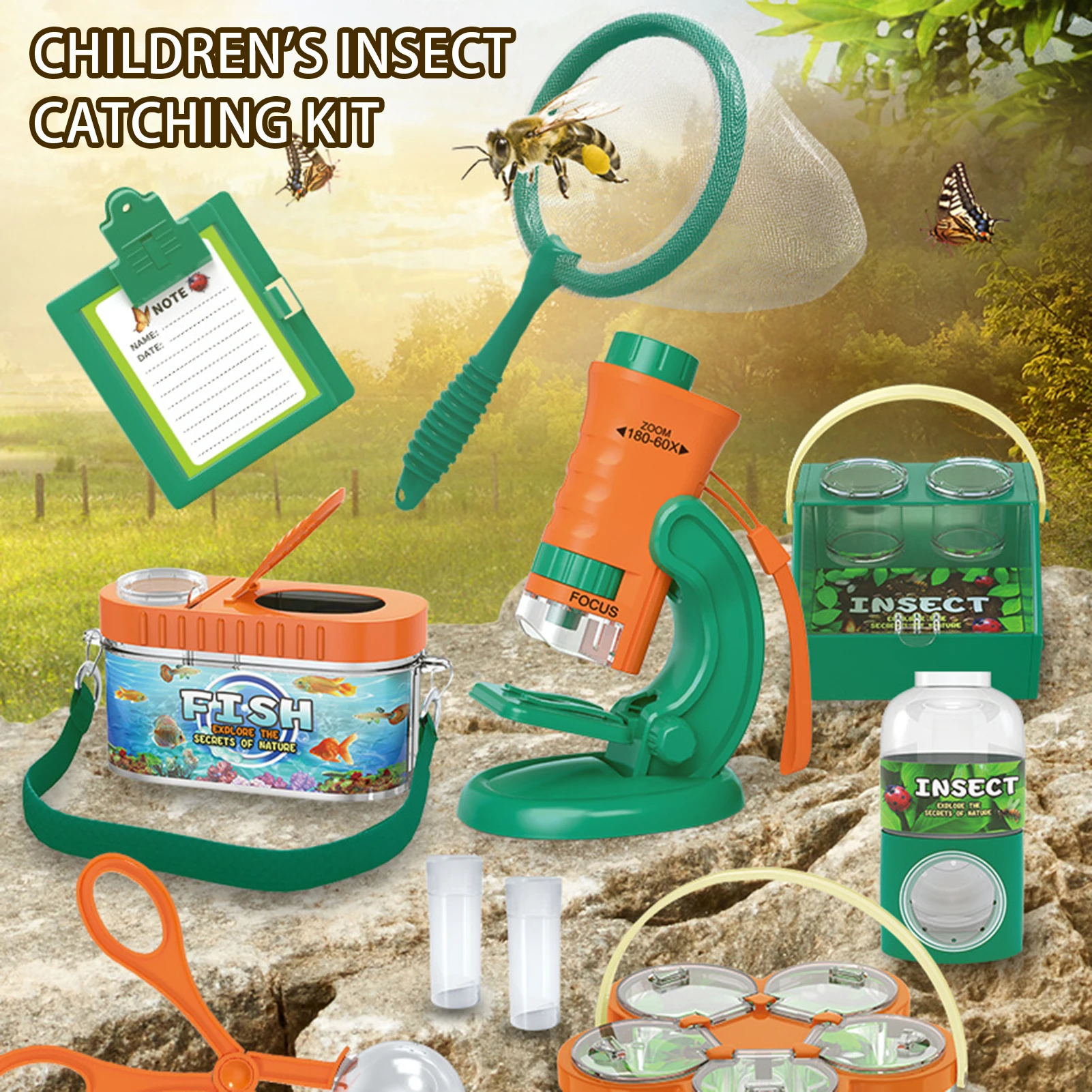 Nature Exploration Outdoor Bug Catcher Kit for Kids Bug Catching Observer Magnifier Clip Insect Catch Net Kit Toys Gift