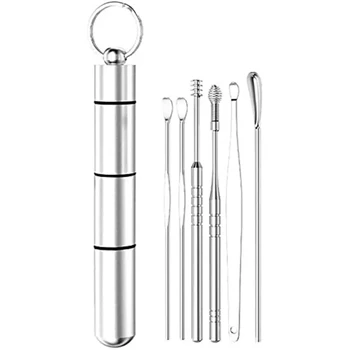 Complete herbruikbare 6-delige spiraalvormige curettekit Lepel Oorplukreinigingsset, efficiënte oorsmeerverwijderaar, 6-in-1 oorsmeerverwijdering