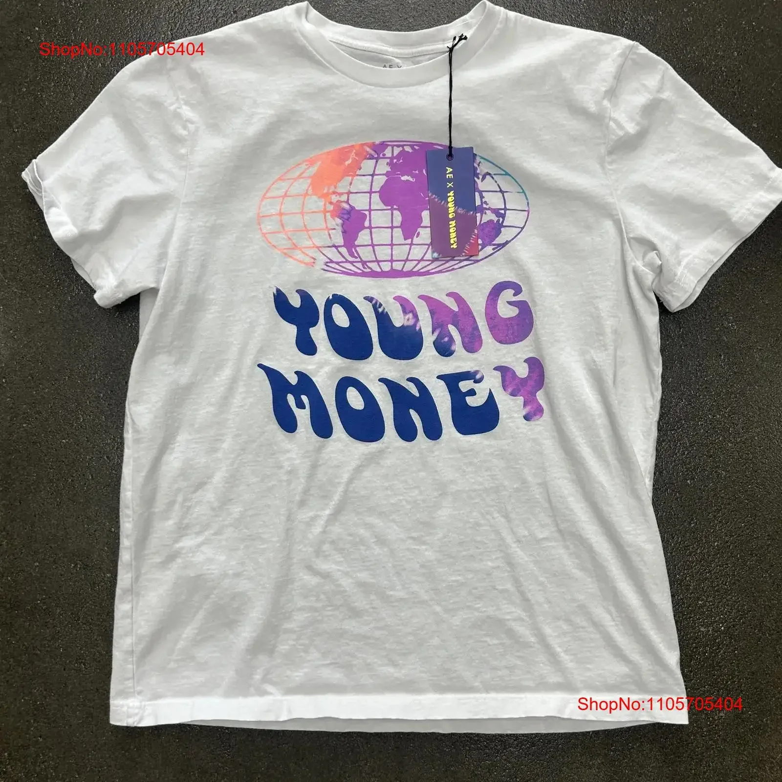 Young Money T Shirt Mens Large White AE X Globe Hip Hop Rap Label long or short sleeves vintage Washed Stretched Soft
