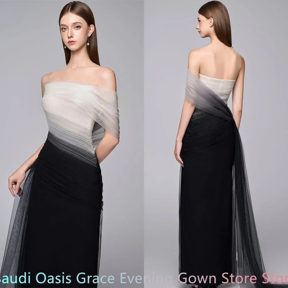 Maßgeschneidertes elegantes Heimkehrkleid aus weißem Tüll, zart, trägerlos, schulterfrei, Kontrastfarbe, Reißverschluss hinten, Vestido De Festa