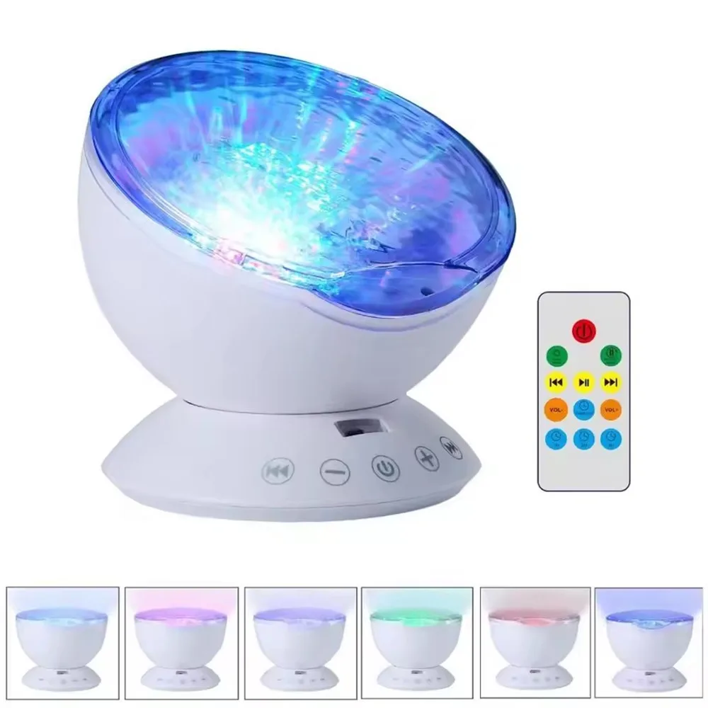 Decorative Night Light Kids LED Projection Night Light Remote Control Ocean Wave Projector With Music Player For Gifts