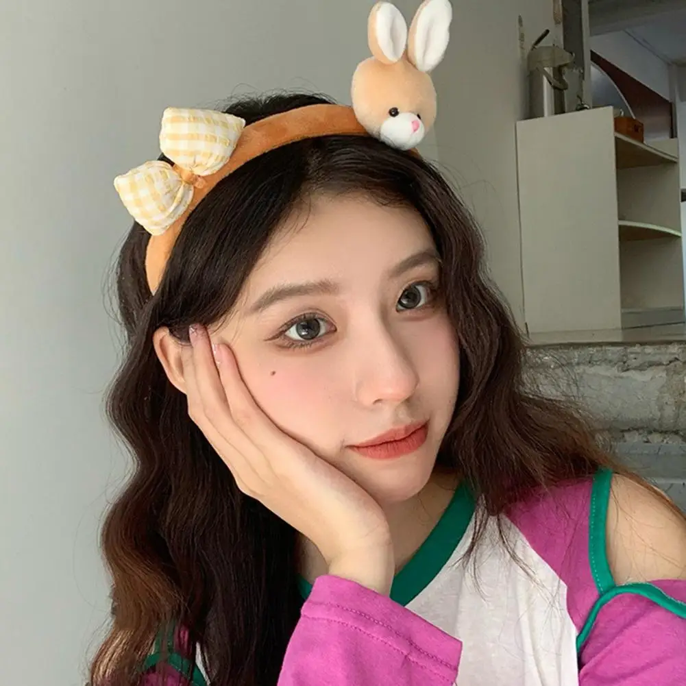 Women Headband Cartoon Rabbit Plush Bright Color Anti-slip Funny Animal Element Easter Hairband Hair Hoop Hair