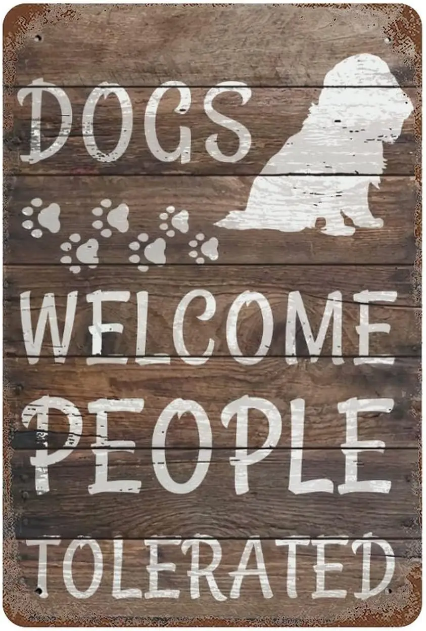 Man Cave Sign Dogs Welcome People Tolerated Metal Tin Pet Dog Lover Gift Funny Sayings Words Vintage  Bar Decor Yard Signs