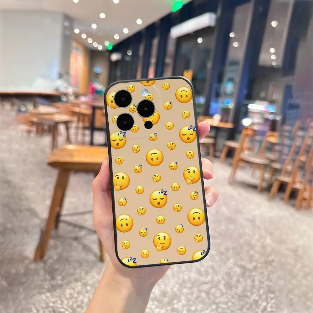 Capa de telefone com ilustração e-emoji para iPhone 17 16 15 14 13 12 Max Plus Capa preta de silicone