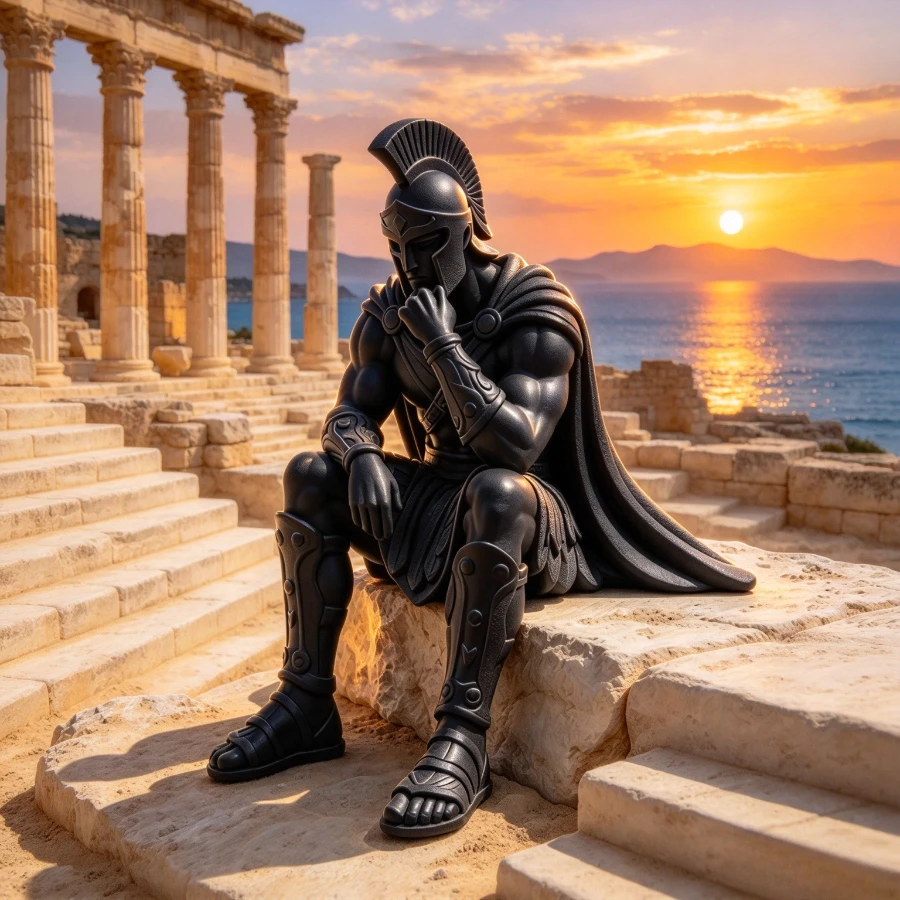 Ancient Spartan Thinker Statue 3D‑Printed Warrior Figurine Vintage Rome Soldier Sculpture for Shelf Desktop Home Decor Gift