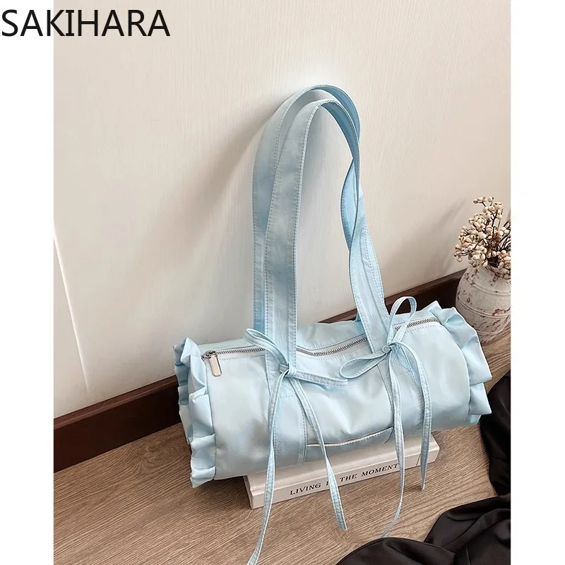 

Preppy Underarm Bags Bow Ballet Style Large Capacity Office Lady Tote Bag for Women Korean Sweet Solid Color Shoulder Bag