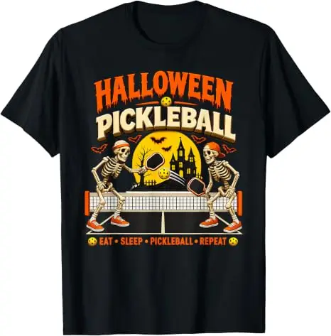 Lustiges Halloween Pickleball-Spiel Skelette und Pickleball T-Shirt Y2K Horror Humor Pickleball-Spieler Grafik-Kostüm Neuheit T-Shirt – Detail 7