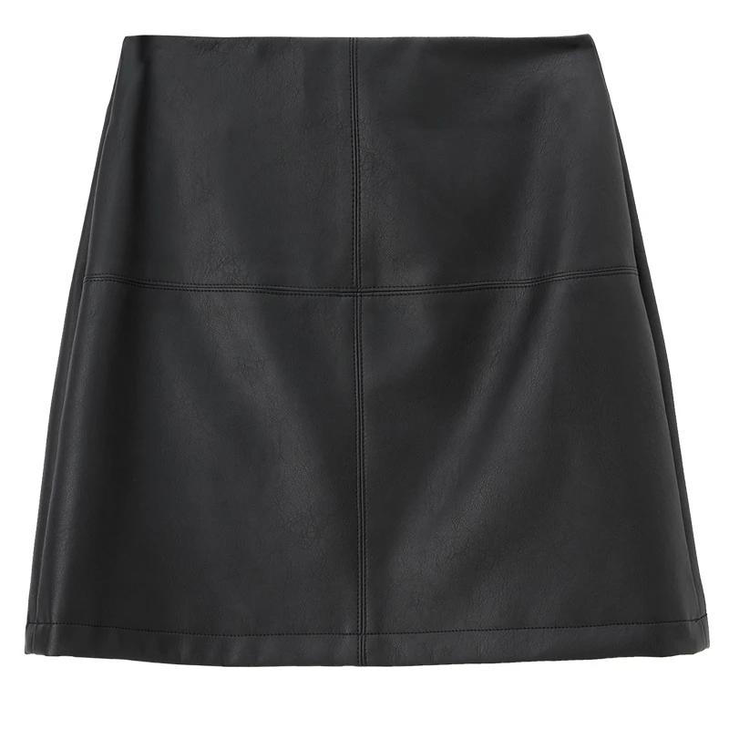SENTUBILA Women's PU Leather Skirt Autumn 2025 New Mid Waist Office Commuter Chic Elegant Design Faux Leather Skirt 153QA3199