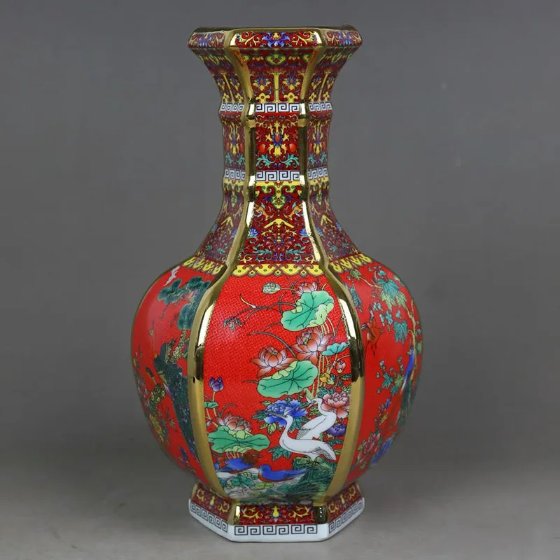 xx-Jingdezhen Qianlong Official Kiln Enamel Color Vase Ceramic Accessories Home Room Furnishing Decoration Office Desk Ornaments