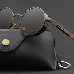 Men Metal Steampunk Sunglasses Women Fashion Round Glasses Brand Designer Vintage Sun Glasses High Quality Oculos De Sol