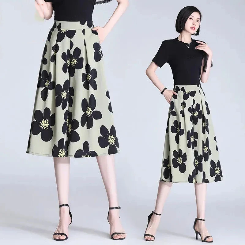 

Ice Silk Chiffon Wide Leg Pants Women Summer Korean Loose High Waist Wide Leg Skirt Pants Casual Print Skirt Or Pant 4XL 5XL