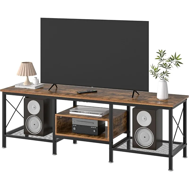 

Промышленная подставка под телевизор для 75-дюймового телевизионного шкафа, 3-х уровневая консоль с открытыми полками для хранения, развлекательный центр, металлический каркас
