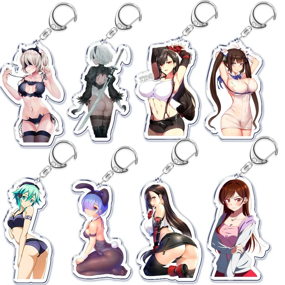 Kawaii Waifu Hentai Girls Acrylic Keychain for Accessories Bag Manga Anime Sexy Pendant Key Chain Ring Keychains Jewelry Gift