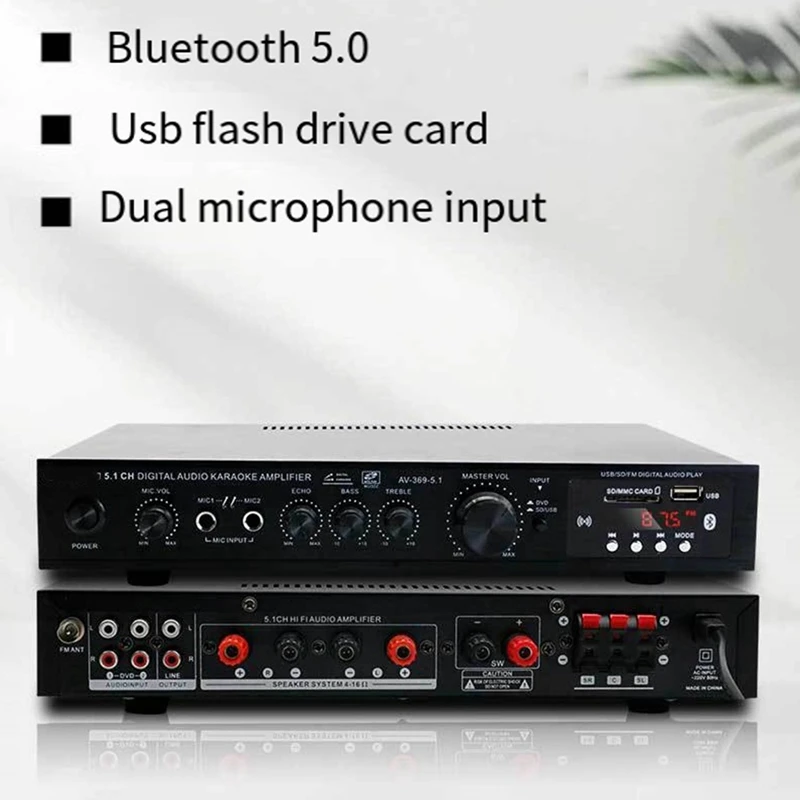 5.1 Channel HIFI Amplifier Subwoofer High Power Stage Home Theater Bluetooth Radio Outdoor Amplifier Easy To Use