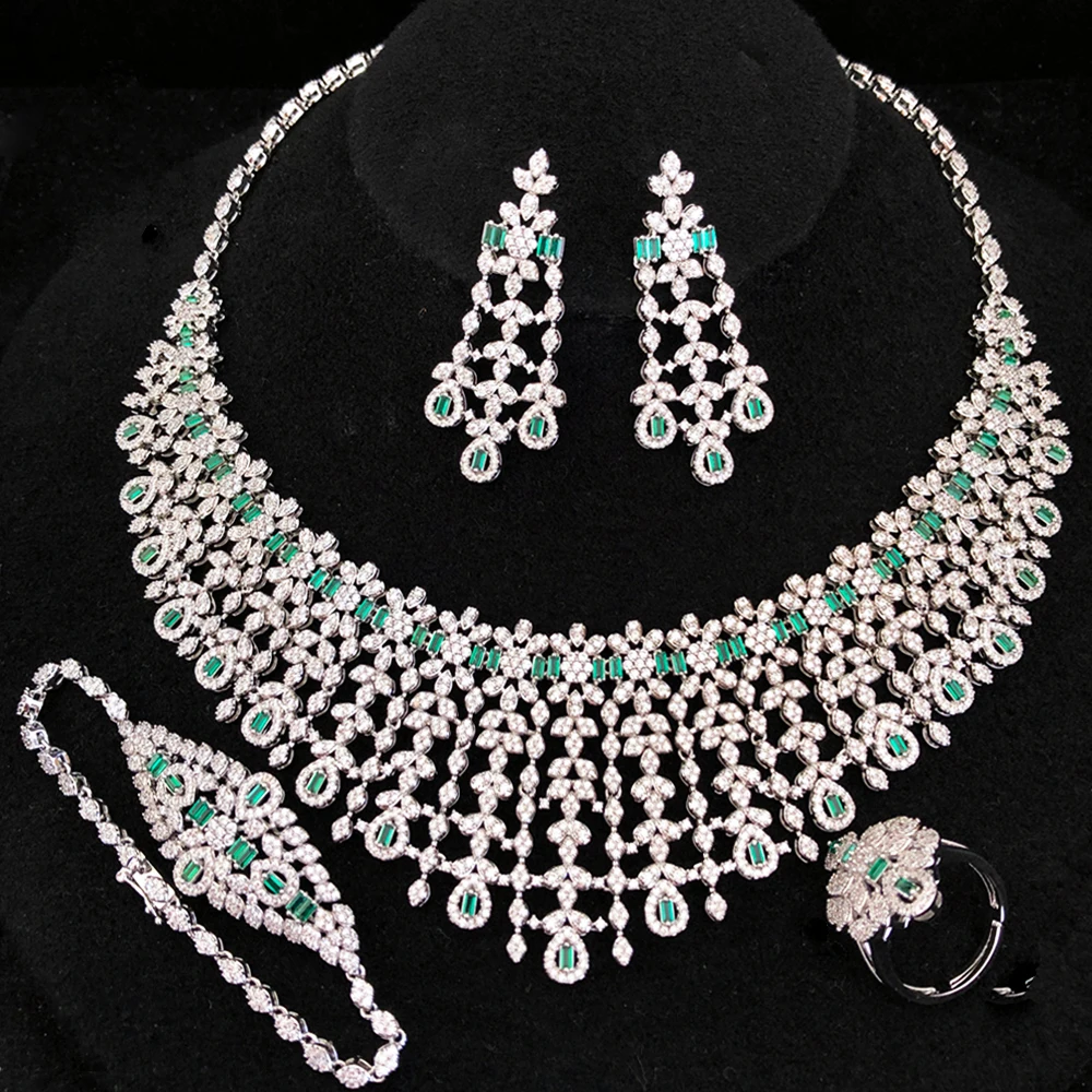 GODKI Famous Brand Green CZ Luxury African Jewelry Sets For Women Wedding Party Zircon Crystal Dubai Bridal Jewelry Set Gift