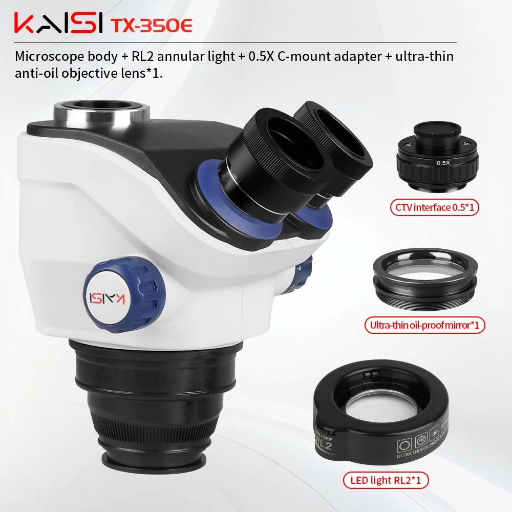 NONE TX-350e V1.1 Trinokular Kontinuierlicher Zoom Stereomikroskop 7-50X WF10X/23mm Okular Geeignet für Handy PCB Schweißwerkzeug 3