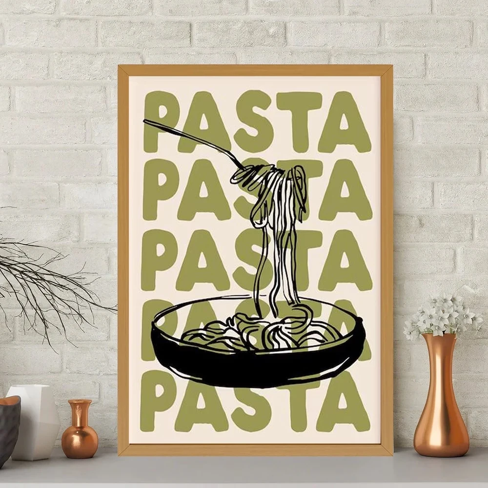 Retro mittelalterliche Küche, Spaghetti, olivgrüner Wandkunstdruck, Leinwandgemälde, Poster, Bild für Wohnzimmer, Schlafzimmer, Heimdekoration