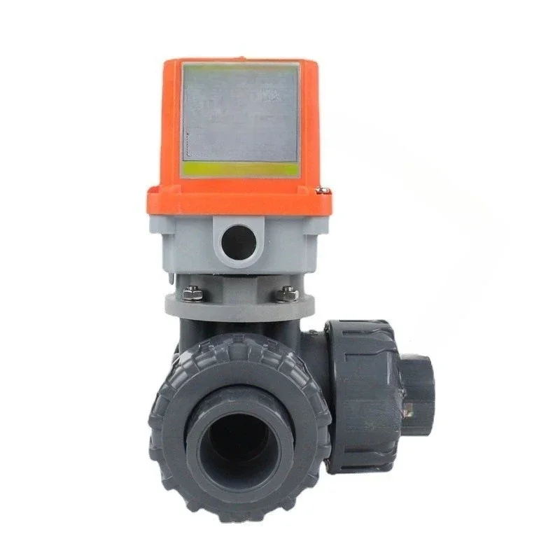 electric ball valve, three-way double-operated ball valve AC220V acid and alkali resistant ABS PVC plastic AC24v