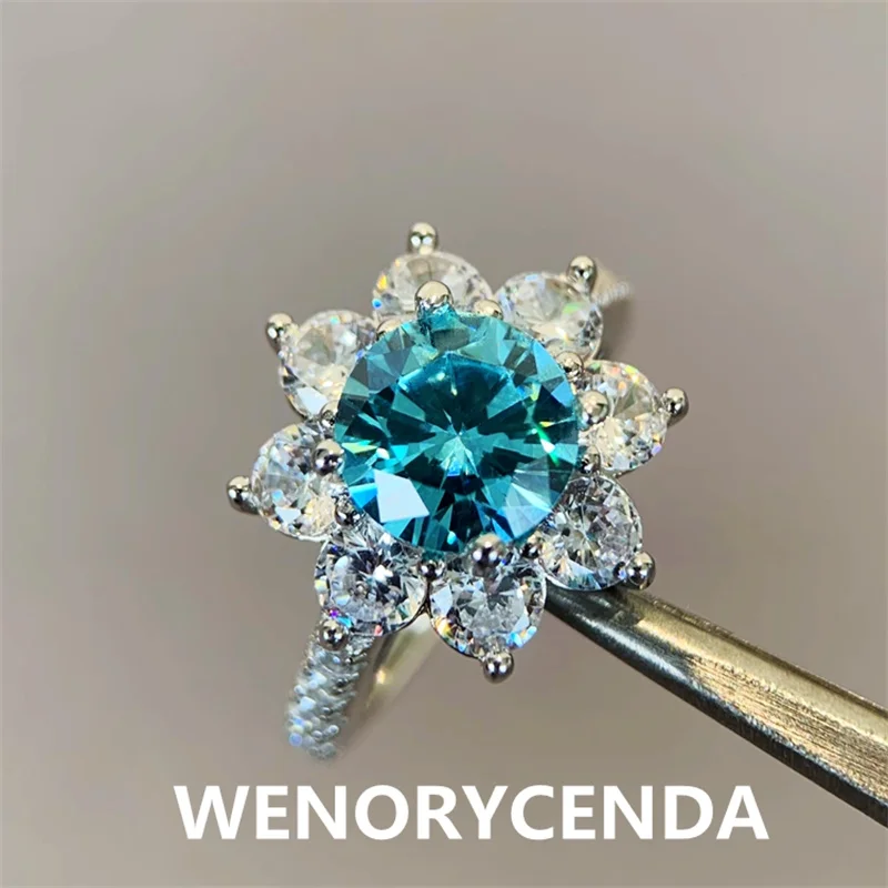 

925 Sterling Silver colour Moissanite sapphire Sun flower Ladies 100% Class D Moissanite Rings Exquisite engagement jewelry