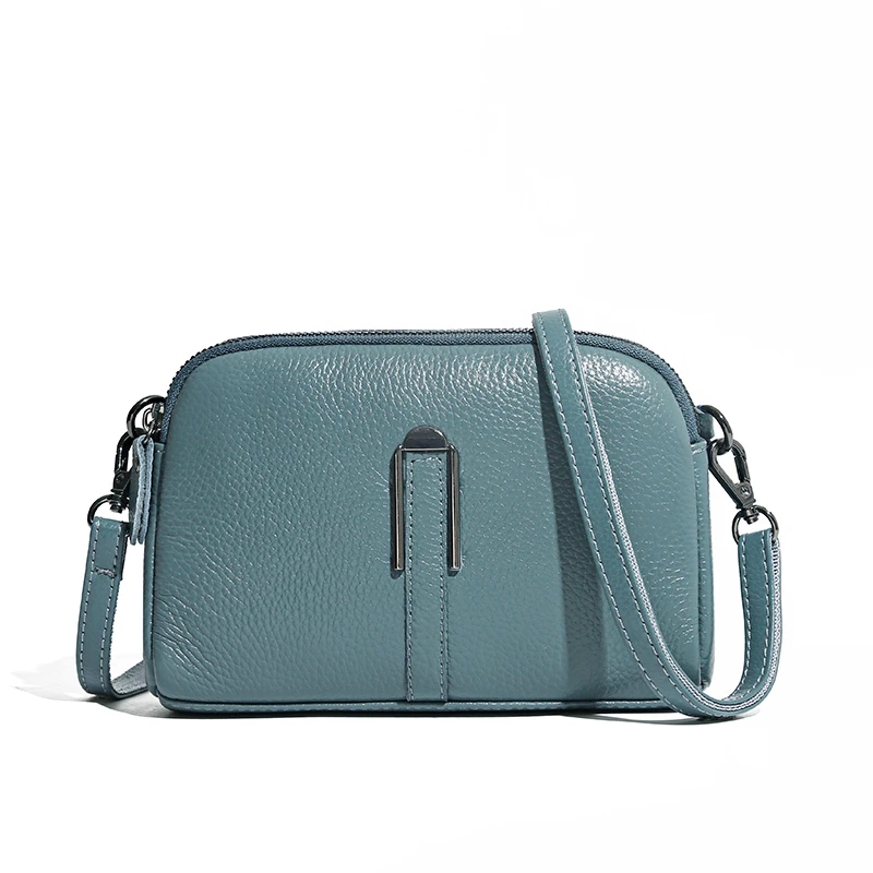 Bolso de cuero genuino para mujer, bandolera de lujo, Color sólido, para teléfono